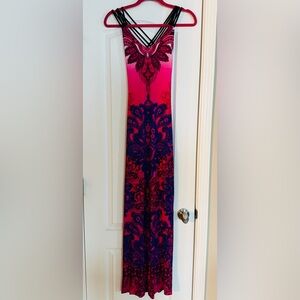 Pink & Blue Printed Strappy Maxi Dress